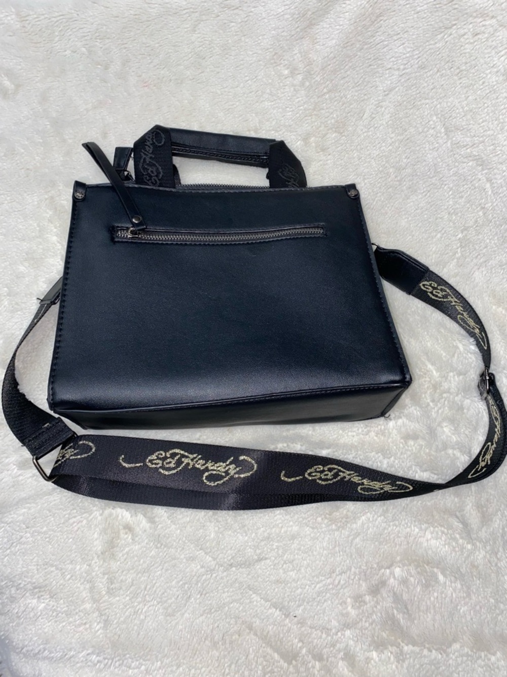 Ed Hardy Black Crossbody Bag with White Skull & Red Roses - Picture 2 of 4